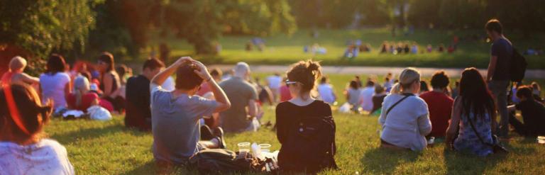 groups of adults sitting in a field